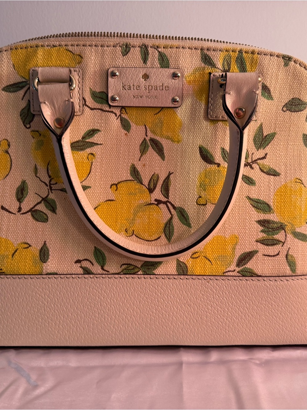 kate spade Lemon Print Cream Satchel with Pale Pink Trim